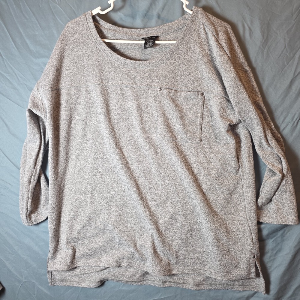 Calvin Klein SWEATER X Large Gray Heather Pocket 3/4 Sleeve Pleated Stretch